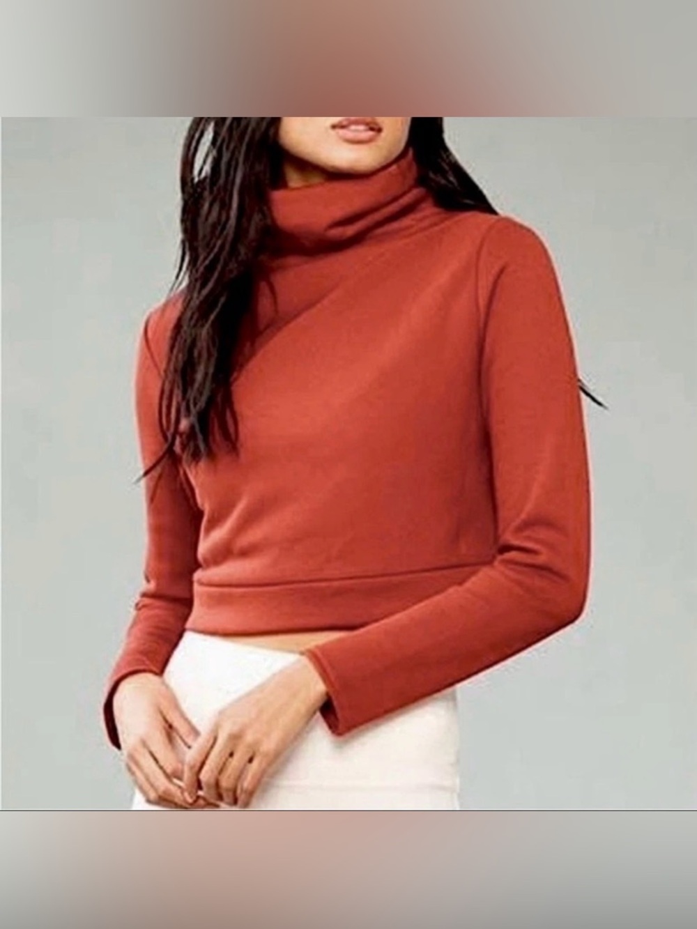 Alo Yoga Terracotta Rust Fleece Funnel Neck Asymmetric Sweatshirt